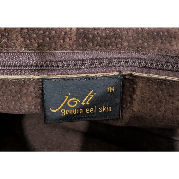 Vintage Joli Genuine Eel Skin Brown Shoulder Tote Bag - Picture 5 of 8